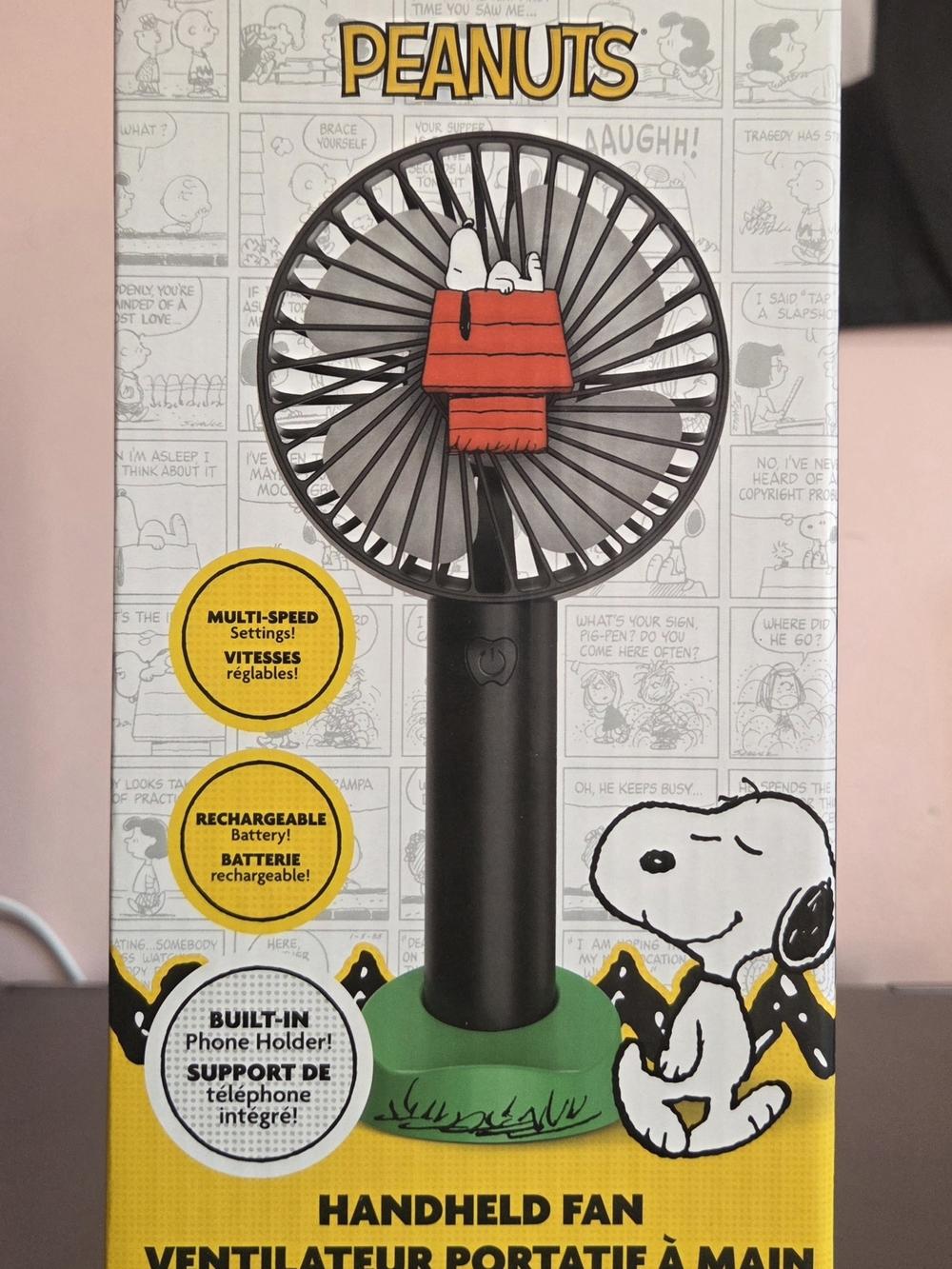 Peanuts Yellow and Black Handheld Fan - In Original Box (New)